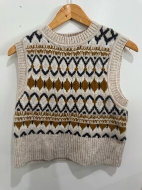 DKNY Jeans Cream, Gray & Mustard Fair Isle Knit Vest